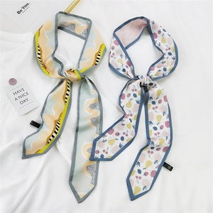 Foulard étroit en soie pour cheveux et sacs aux motifs de fruits tropicaux et vagues