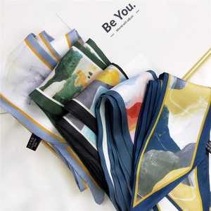 Foulards en soie à imprimé abstrait en polyester pour cheveux ou cou de style français