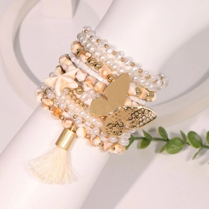 10pcs Bohemian stackable bracelet set with golden butterfly, starfish and silk tassel