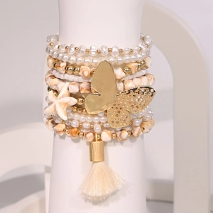 10pcs Bohemian butterfly starfish beaded bracelet set with elegant silk tassels
