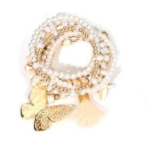 10-piece Bohemian butterfly tassel bracelet set with starfish and pearls for beach style