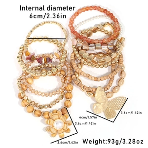 Böhmisches Mehrschichtiges Holzperlen Armband Set mit Schmetterlingsanhänger