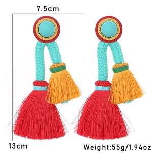 Detailed size view of Bohemian tassel earrings showing 7.5cm width and 13cm length