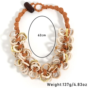 Chunky bohemian acrylic chain link necklace with 62cm length and marble texture rings