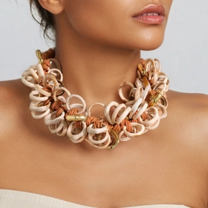 Chunky Statement Necklace Acrylic Rings Braided Wax Rope Bohemian Style Ethnic Jewelry For Women Fashion Accessory