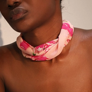 Bohemian Printed Fabric Scarf Necklace Vintage Floral Leopard Pattern Choker Jewelry With Wood CCB Pendant For Women