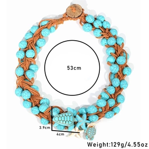 Handmade woven turquoise sea turtle necklace for women beach vacation accessory 53cm