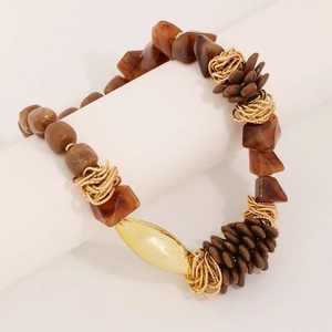 Vintage style pine cone necklace with brown resin beads and gold metallic wire details
