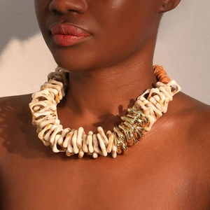 Chunky Statement Necklace Acrylic Resin CCB Metal Woven Wax Rope Bohemian Ethnic Style Women Fashion Jewelry Accessory