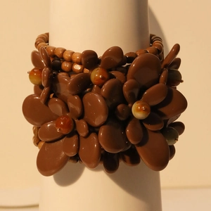 Bohemian multilayer wood bead bracelet with dark brown acrylic flower and stone accents