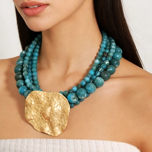 Bohemian Multi Layer Beaded Necklace And Earrings Acrylic Alloy Hammered Pendant Vintage Ethnic Jewelry For Women