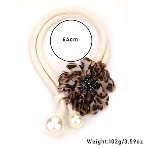 64cm leopard print fabric curtain tieback with woven rope and large pearl pendants