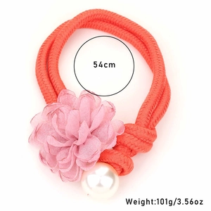 Detail of mesh flower necklace with pearl pendant, double-layer rope, 54cm length