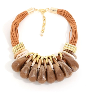 Handmade bohemian multilayer acrylic necklace with brown teardrop resin pendants