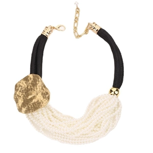 Elegant multi-layer faux pearl necklace with an irregular gold alloy pendant accessory