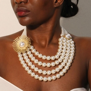Collana Di Künstliche Perle Multistrato Perla Artificiale Lega Alluminio Fibbia Fiore Raggio Di Sole Elegante Francese Vintage Barocco