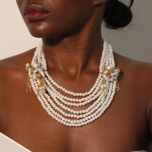 Vintage Mehrlagige Künstliche Perlenimitat Halskette Legierung Naturstein Künstliche Perlen Quaste Barock Stil Elegante Schmuck Für Frauen