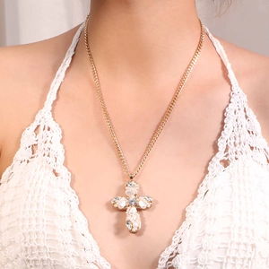 Collana Con Ciondolo A Croce Con Perla Artificial Imitazione E Strass In Cristallo Di Vetro Gioielli Di Lusso Bohemian Vintage Per Donna