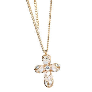 Collana vintage in oro con ciondolo a croce decorato con perle e strass di cristallo