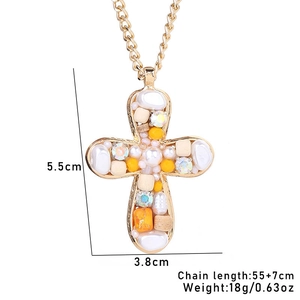 Detailed size chart for the faux pearl cross pendant necklace showing 5.5cm by 3.8cm