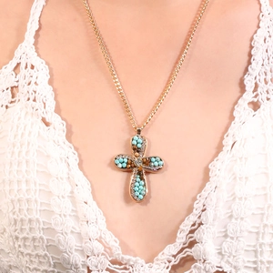 Cross Pendant Necklace With Alloy Artificial Crystal Sparkling Rhinestone Bohemian Original Design Jewelry For Women