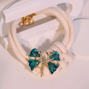 Bohemian double-layer thick rope necklace with a crystal dragonfly pendant accent