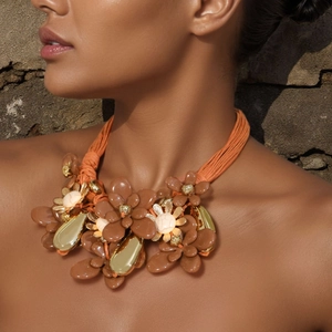 Statement Flower Necklace Resin Alloy Aluminum CCB Multi Strand Cord Chunky Bohemian Handmade Jewelry For Women