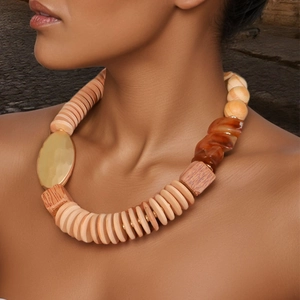 Collana Di Perle Boho Legno Resina Lega Fatto A Mano Gioielli Etnici Per Donne Toni Terra