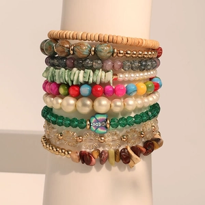 Ensemble de bracelets bohèmes multicouches avec perles d'imitation et pierres naturelles