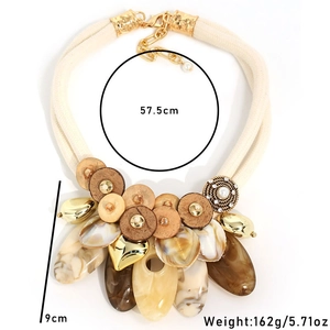 Handmade bohemian chunky necklace with natural coconut shells and shell inlay pendants