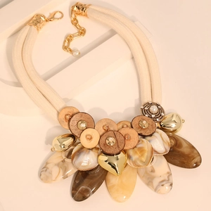 Handmade bohemian chunky necklace with natural coconut shells and heart resin pendants