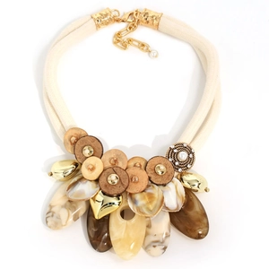 Handmade bohemian multilayer necklace with coconut shell charms and metal heart pendant