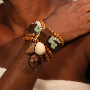Bracelet Perlé Multicouche Bohème Bois Pierre Naturelle Cristal Artificiel Alliage Artisanal Ethnique Charmes Cœur Femmes