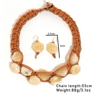 Size details for bohemian hand-woven chunky rope necklace and resin earring set