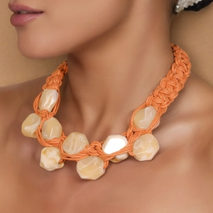 Hand Woven Thick Rope Necklace With Irregular Geometric Resin Beads Bohemian Ethnic Style Fashion Jewelry For Women