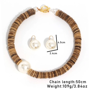 Détails du collier en noix de coco et boucles d'oreilles perles avec dimensions