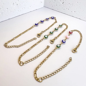 Evil Eye Bracelet Stainless Steel Figaro Chain Adjustable Colorful Enamel Ethnic Retro Jewelry For Women Men