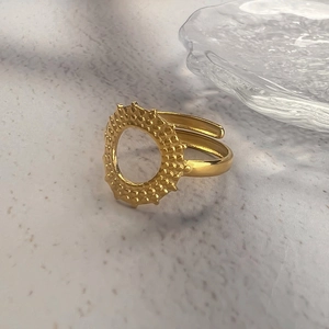 Golden sunflower gear-shaped open adjustable ring in stainless steel for women