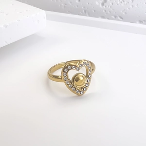 Bague Coeur Évidé Acier Inoxydable Incrustation Zircon Anneau Ouvert Réglable Style Old Money Bijoux Doux Pour Femmes