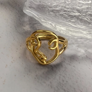 Minimalist gold stainless steel ring featuring an abstract hollow face silhouette design