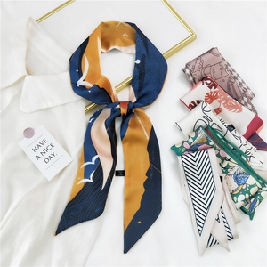 Foulard Mince en Satin pour Femmes Ruban Twilly Long Écharpe Décorative de Cou Imprimé Cravate de Cheveux Accessoire de Sac Été