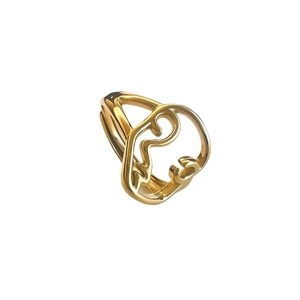 Golden minimalist stainless steel open ring featuring an abstract hollow face design