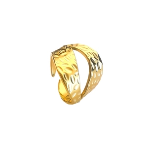 Anello largo in acciaio inossidabile placcato oro 18k con texture martellata lucida