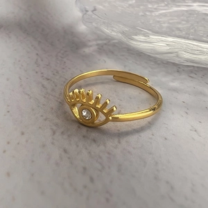 Anello occhio del male placcato oro 18K per donna con zircone e fascia aperta regolabile