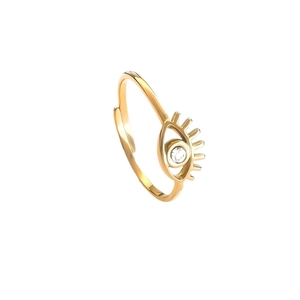 Anello regolabile in oro 18 carati da donna con occhio portafortuna, zircone e ciglia