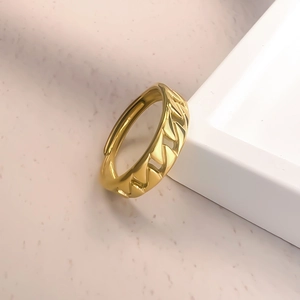 Cuban Chain Link Open Ring 18K Gold Plated 316L Stainless Steel Adjustable Geometric Trendy Minimalist Jewelry For Women