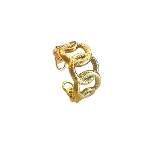 French retro 18k gold plated chain link open ring with hammered texture detail