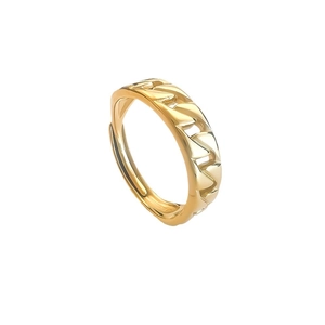 18K gold plated stainless steel Cuban chain link open ring with a polished finish
