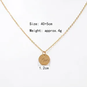 Gold Mom pendant necklace with mirror finish, 40+5cm chain for Mother's Day gift