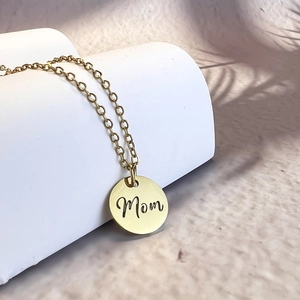 Minimalist Stainless Steel Necklace With Mom Engraved Circular Pendant Mirror Polished Round Disk Jewelry For Women Mother Gift